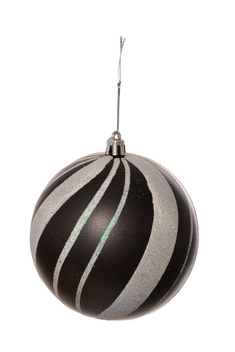 100Mm Pumpkin Ball W/Laser Ornament  Black/White Pkg/6