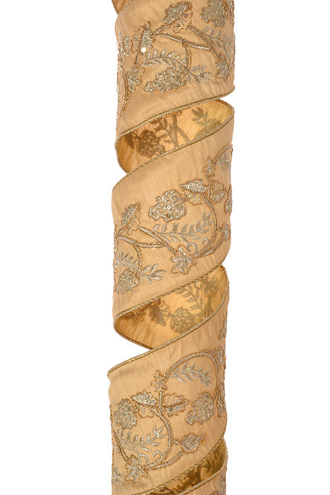 4" X 5Yds Wired Embroidery Ribbon (Gold)