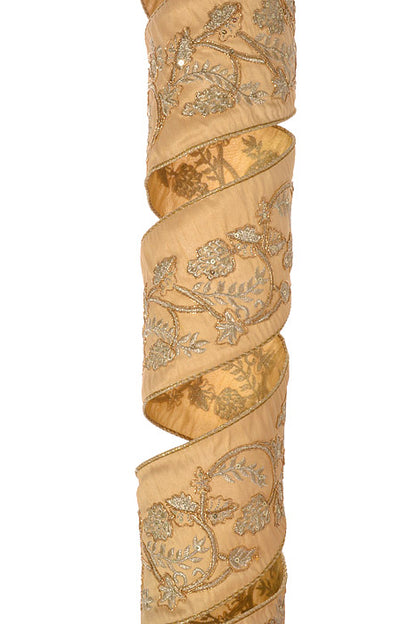 4" X 5Yds Wired Embroidery Ribbon (Gold)