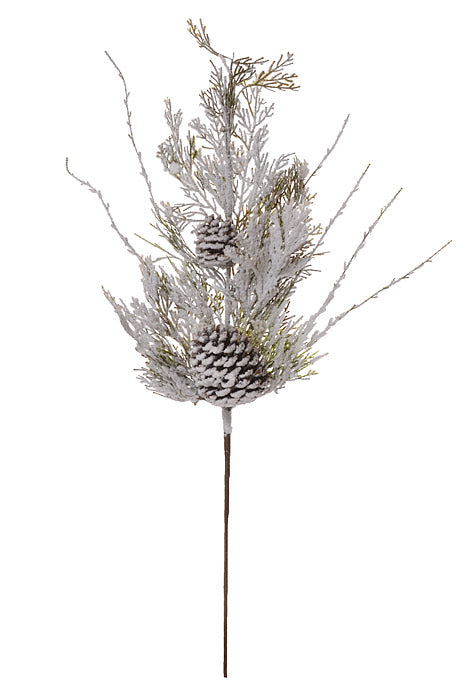 30" Snow Cedar Pinecone Green/White