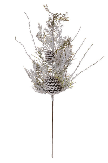 30" Snow Cedar Pinecone Green/White