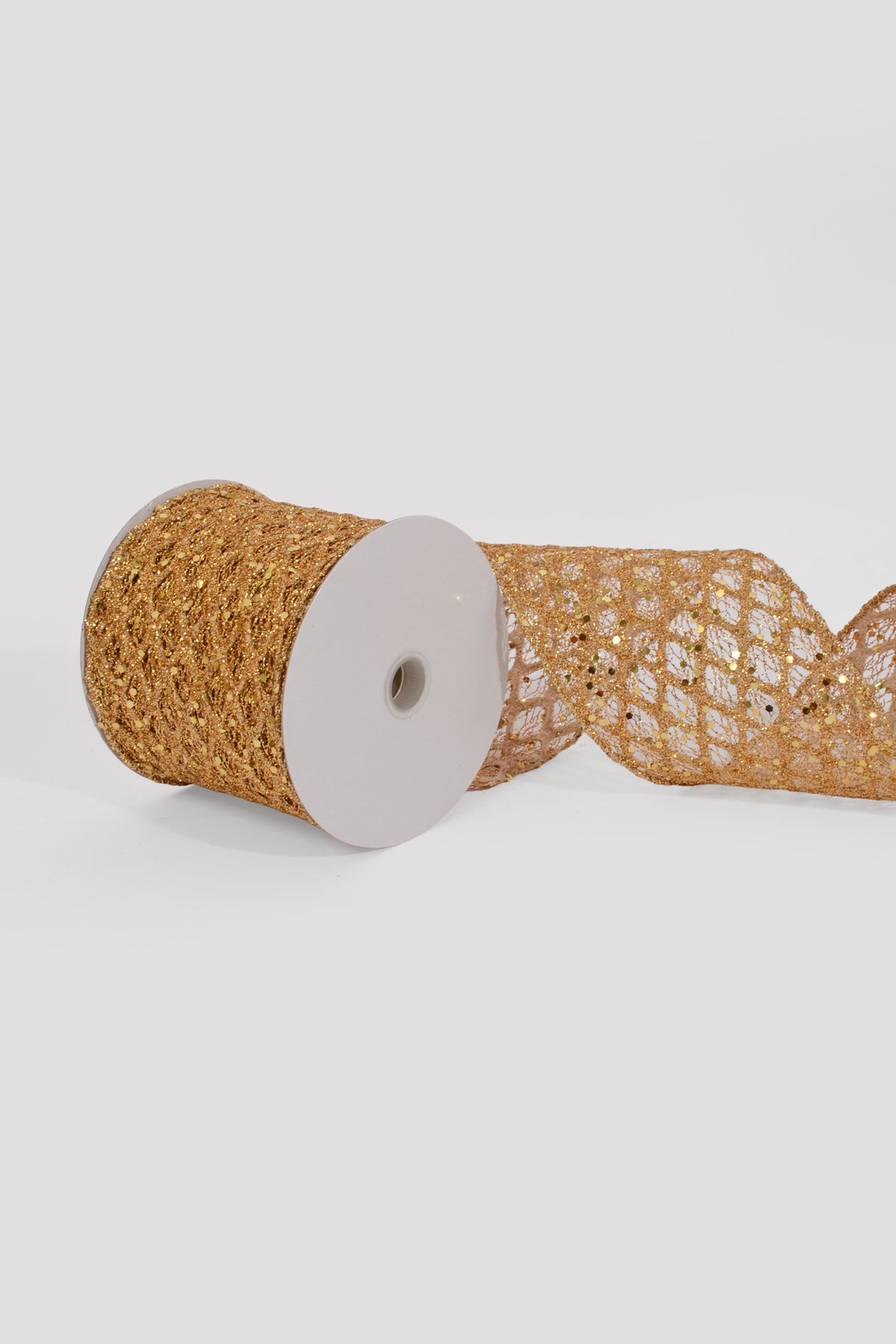 4" X 10Yds Wired Agatha Glitter Diamond Net Ribbon Gold