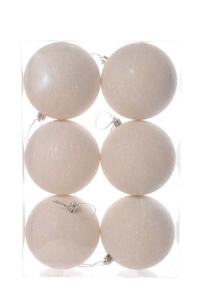 100Mm Glitter Ball Ornament White Pkg/6