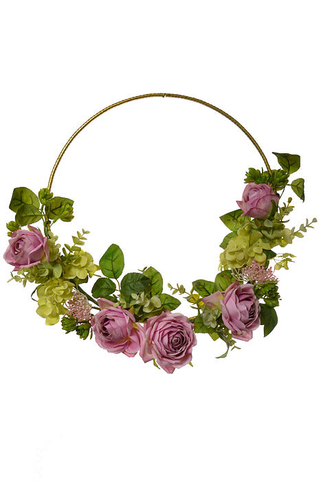 15" Silk Rose Hydrangea Wreath Lavender/Green