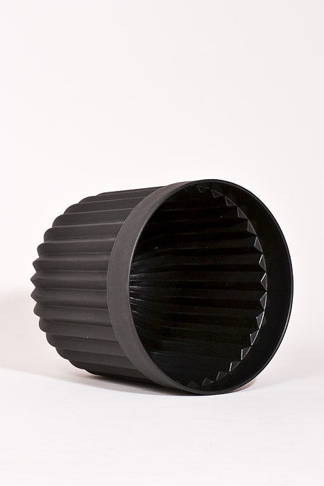 9.75" Round Striped Plastic Planter Black