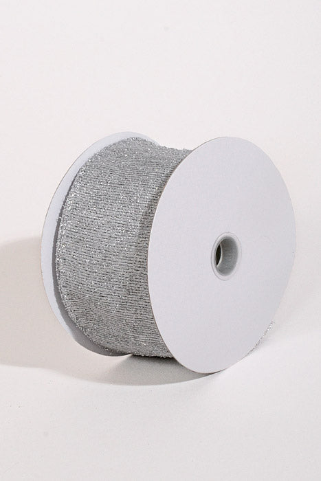 2.5" X 10Yds Wired Linen Muted Metallic Ribbon Silver