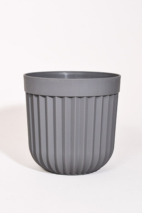 9.75" Round Striped Plastic Planter Gray