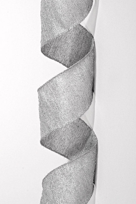 2.5" X 10Yds Wired Linen Muted Metallic Ribbon Silver