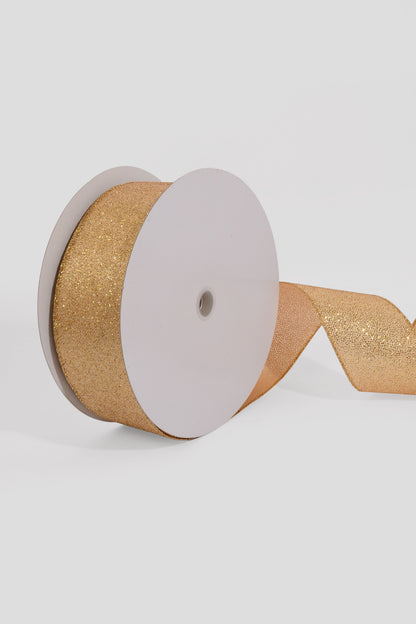 2.5" X 50Yds Wired Glittered Satin Ribbon Gold