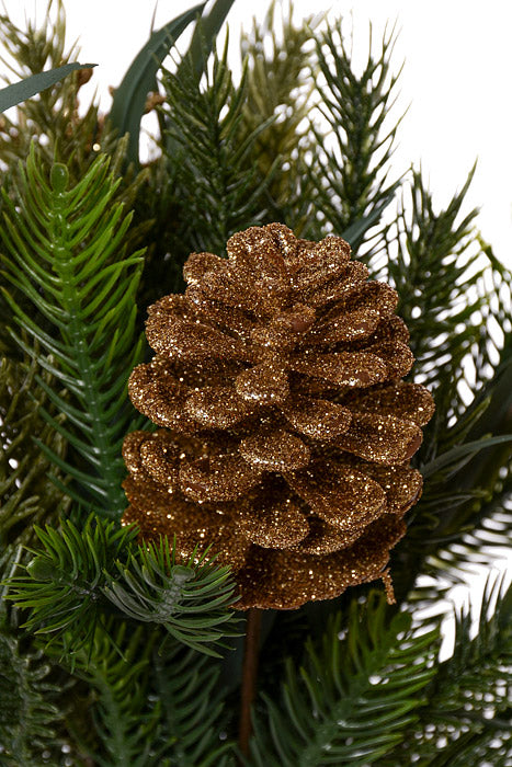 16" Glitter Pine Cone Sedum Pine Bouquet Green/Gold