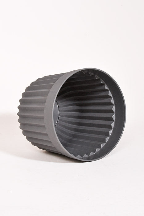 9.75" Round Striped Plastic Planter Gray