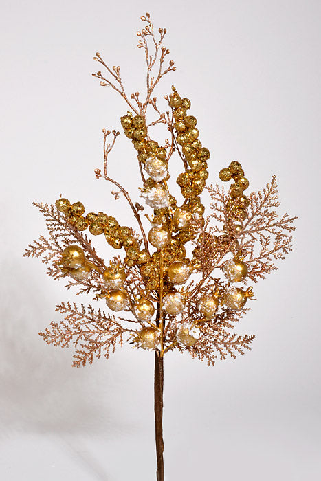16" Cedar/Glitter Berry Twig Pick Copper/Gold