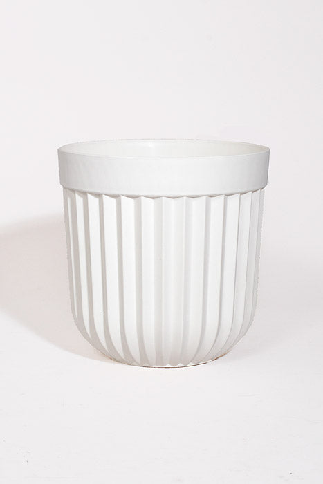 9.75&quot; Round Striped Plastic Planter White