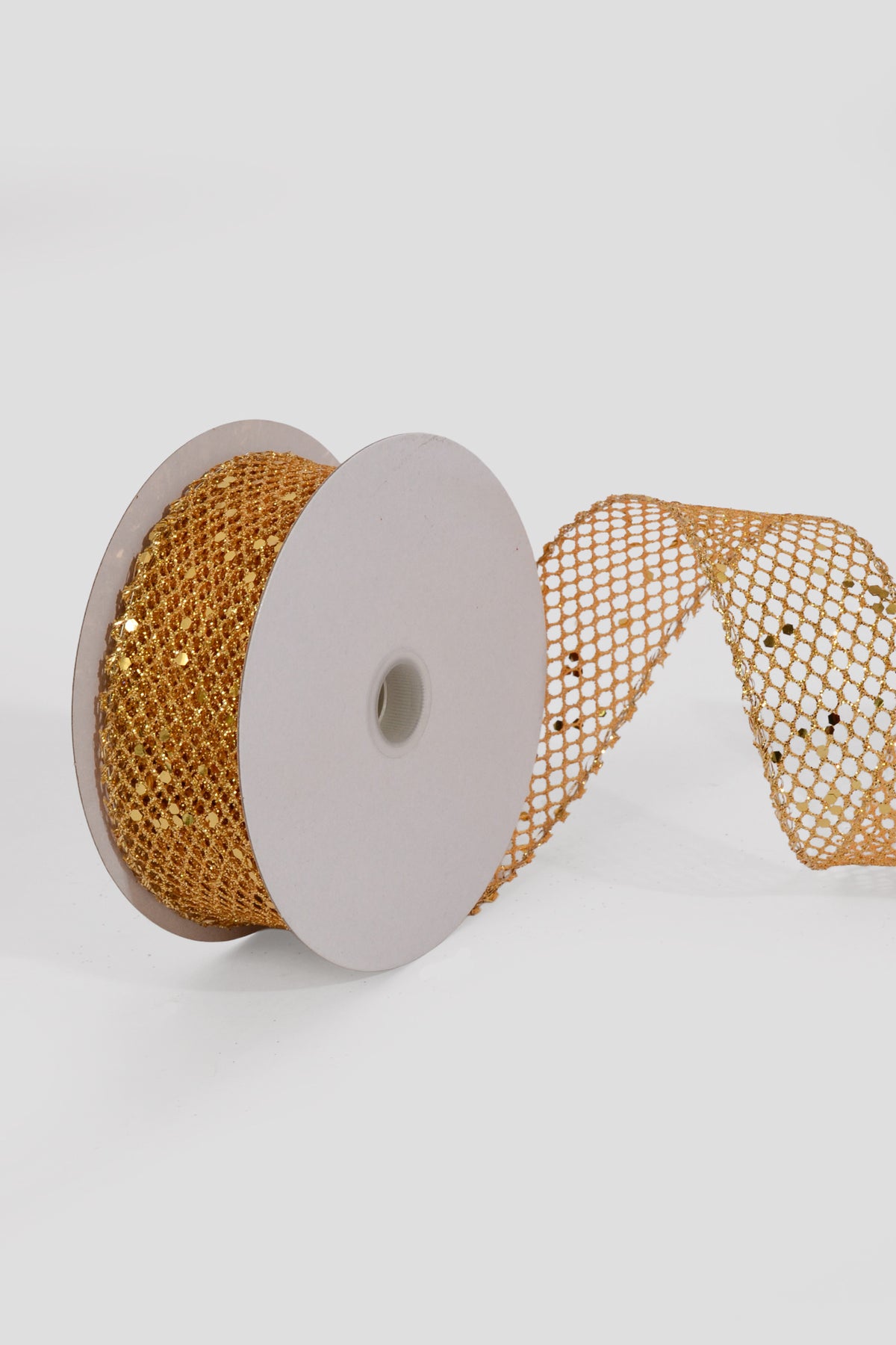 1.5" X 10Yds Wired Mega Glitter Net Ribbon Gold