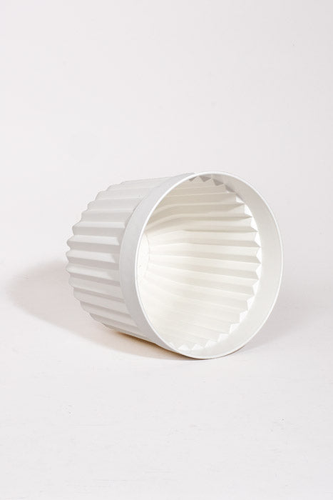 9.75" Round Striped Plastic Planter White