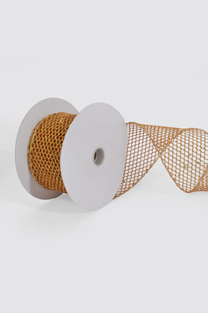 2.5" X 10Yds Wired Mega Glitter Netting Ribbon Gold