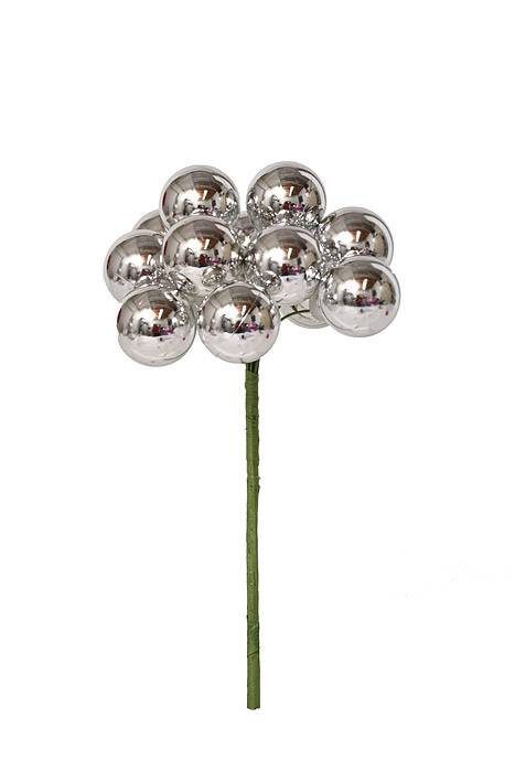 30mm Plastic Shiny Stem Ball Silver Pkg/12