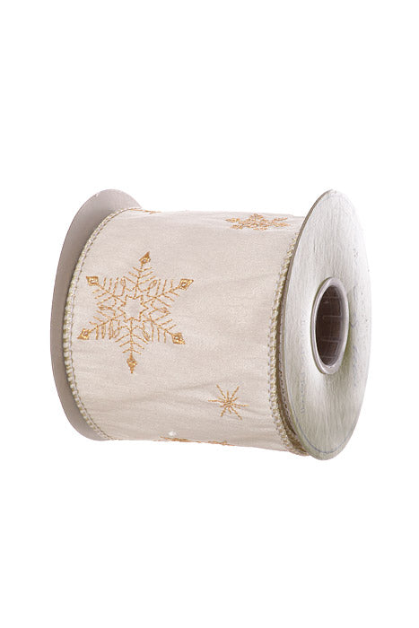 4" X 5Yds Wired Snowflake Embroidered Ribbon (Cream)