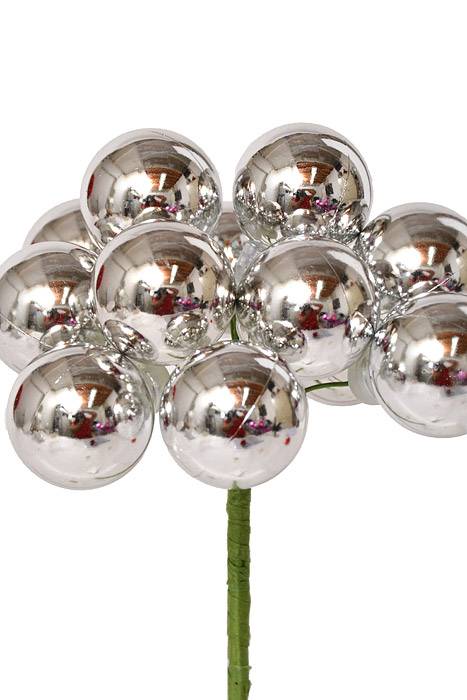 30mm Plastic Shiny Stem Ball Silver Pkg/12