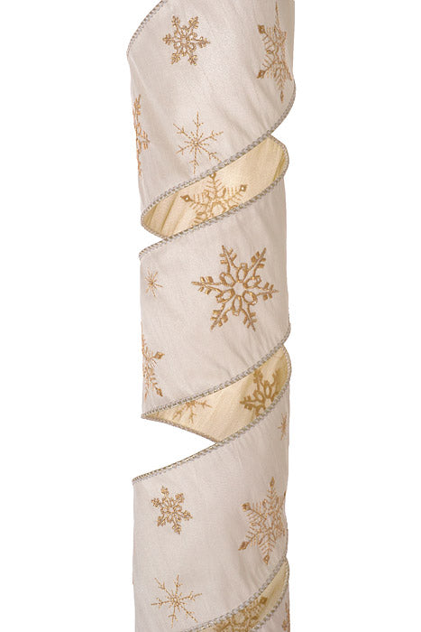 4" X 5Yds Wired Snowflake Embroidered Ribbon (Cream)