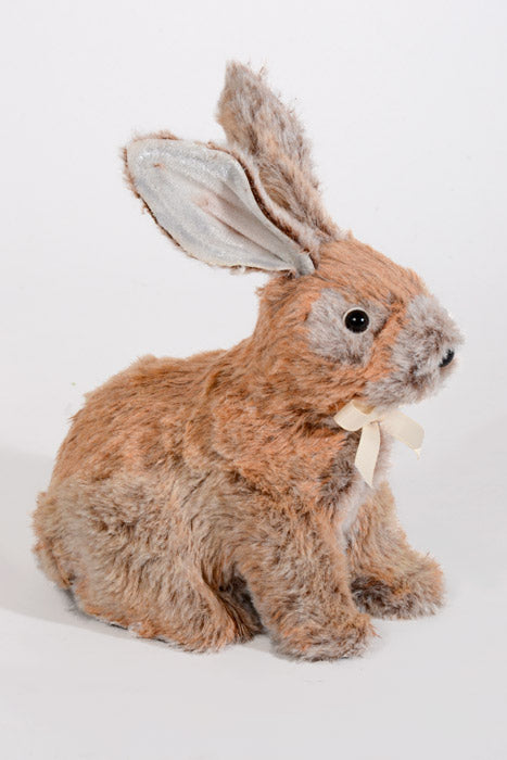 8" Faux Fur Sitting Bunny Natural