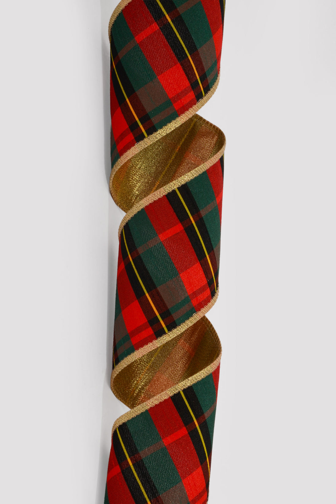 4" X 10Yds Wired Spencer Dupioni Plaid/Gold Metallic Back Ribbon