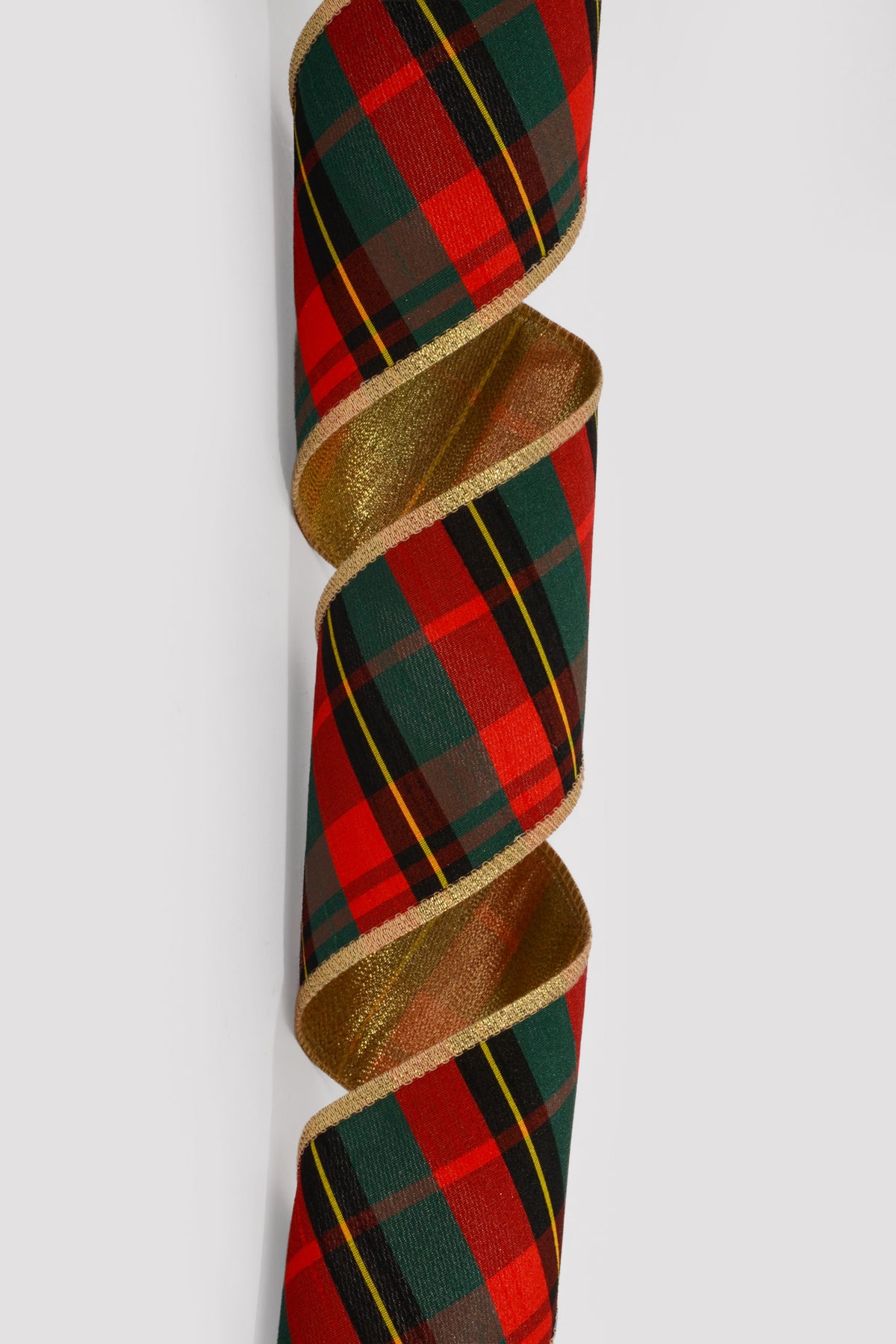 4" X 10Yds Wired Spencer Dupioni Plaid/Gold Metallic Back Ribbon