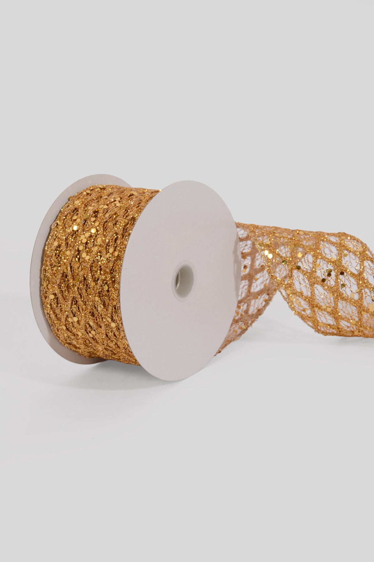 2.5" X 10Yds Wired Agatha Glitter Diamond Net Ribbon Gold