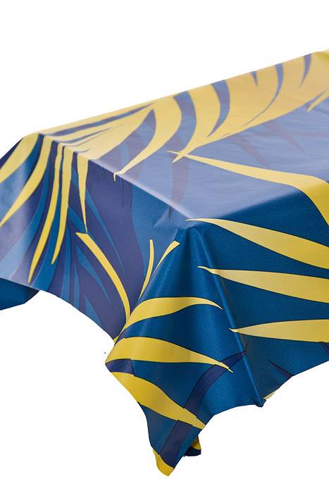 54" X 108" Palm Leave Table cover Blue/Yellow