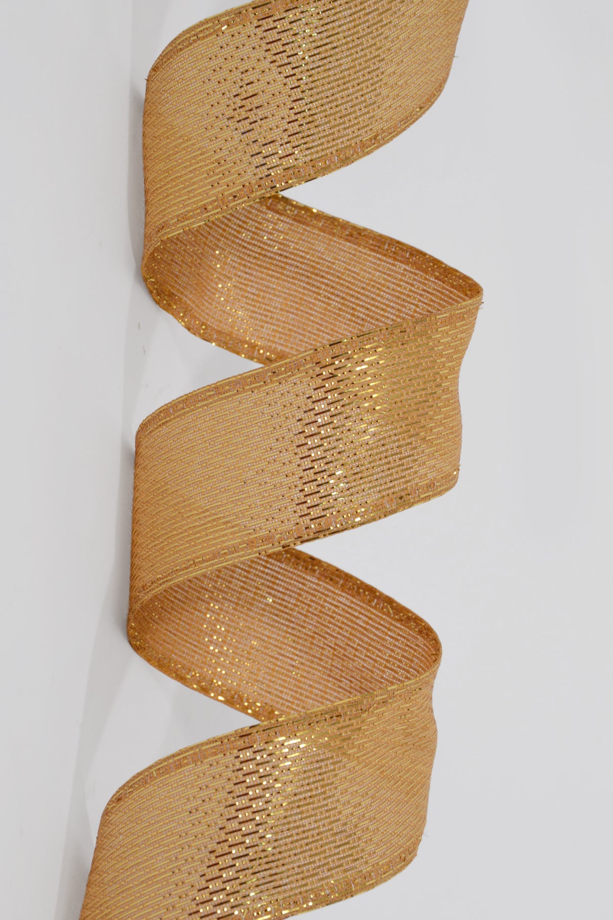 1.5" X 50Yds Wired Stairstep Woven Metallic Ribbon Gold