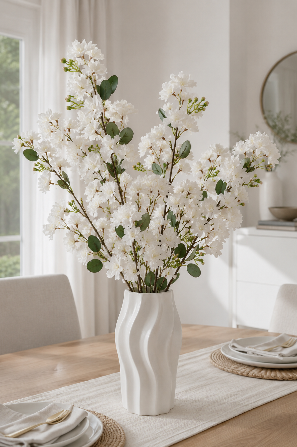 35.5" Silk Cherry Blossom Spray White