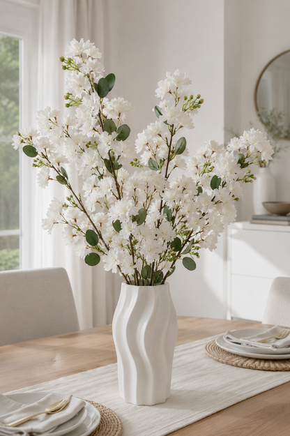 35.5" Silk Cherry Blossom Spray White