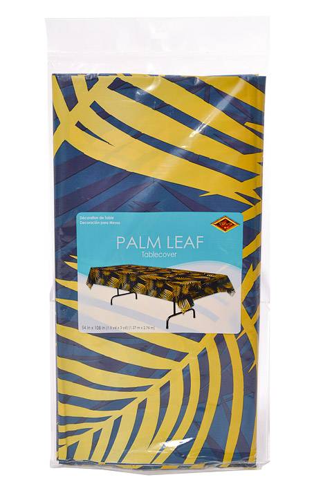 54" X 108" Palm Leave Table cover Blue/Yellow