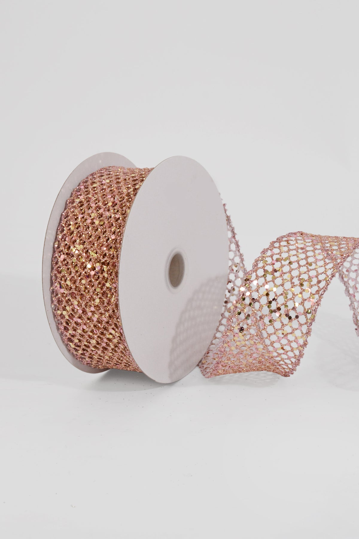 1.5" X 10Yds Wired Mega Glitter Net Ribbon Rose Gold