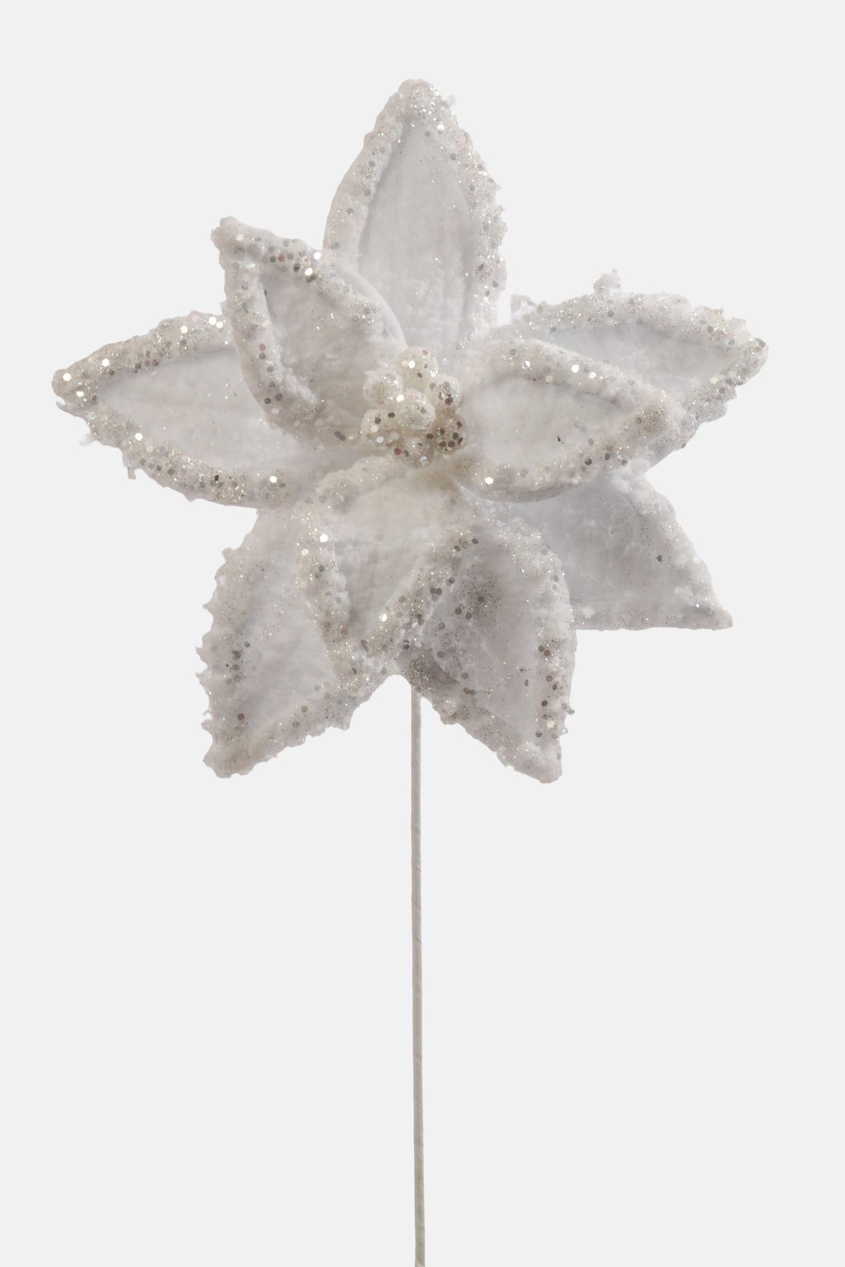 23" Glacier Ridge Snowy Poinsettia Stem White/Frosted