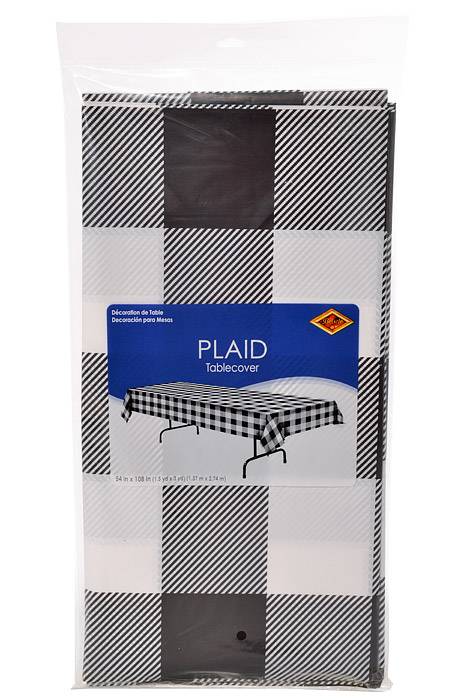 54" X 108" Plaid Table cover Black/White