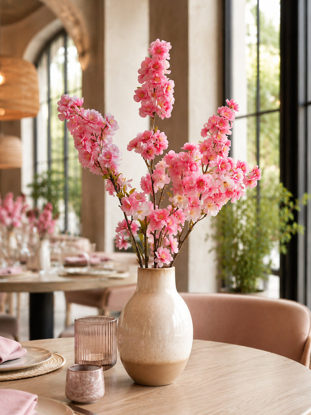 40" Silk Cherry Blossom Spray Dark Pink