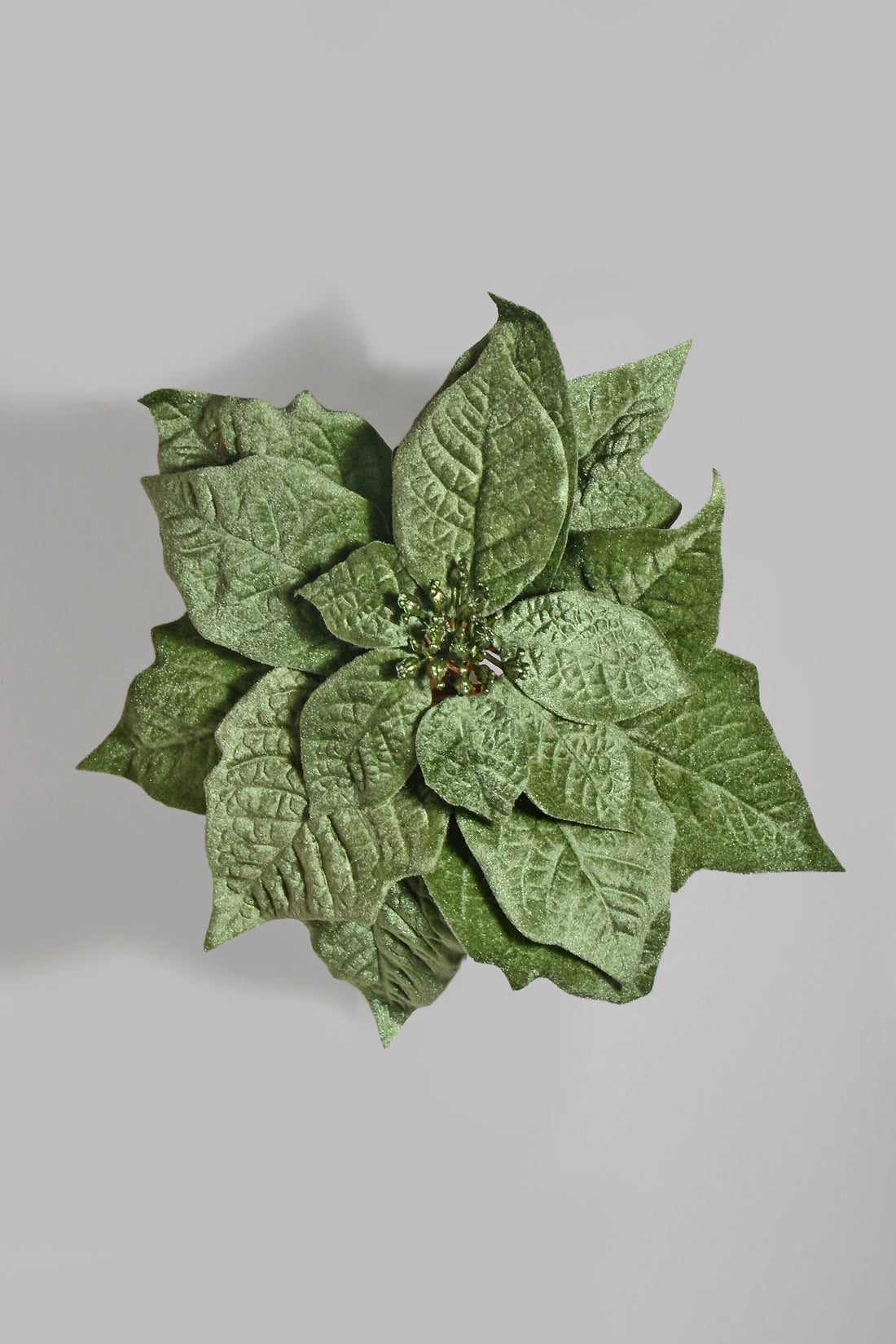 10" Velvet Poinsettia With Clip Green