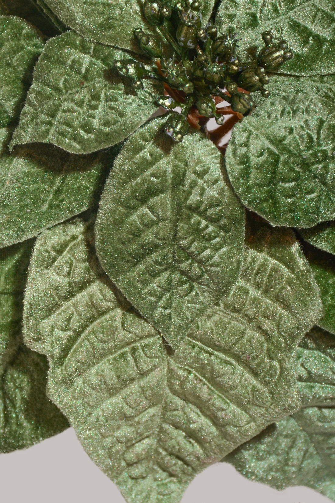 10" Velvet Poinsettia With Clip Green