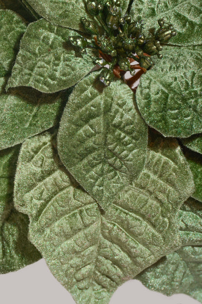 10" Velvet Poinsettia With Clip Green