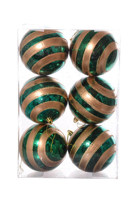 100Mm Shiny/Glitter Ball Ornament (Dark Green) Pkg/6