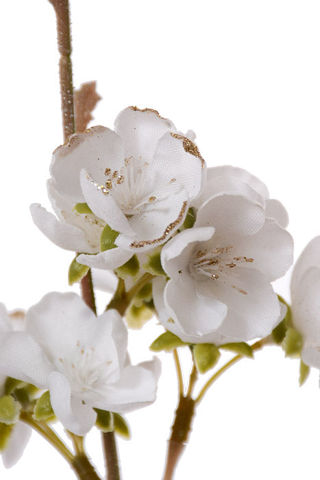 38" Silk Apple Blossom Spray W/Glitter White/Gold