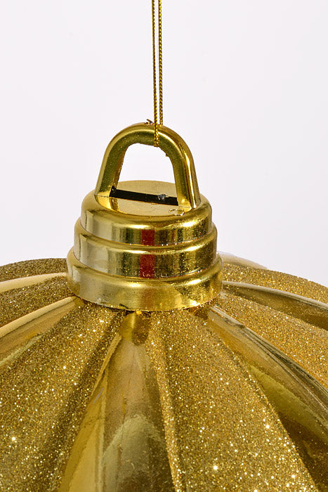 300Mm Shiny Pumkin Ball With Glitter Ornament Gold