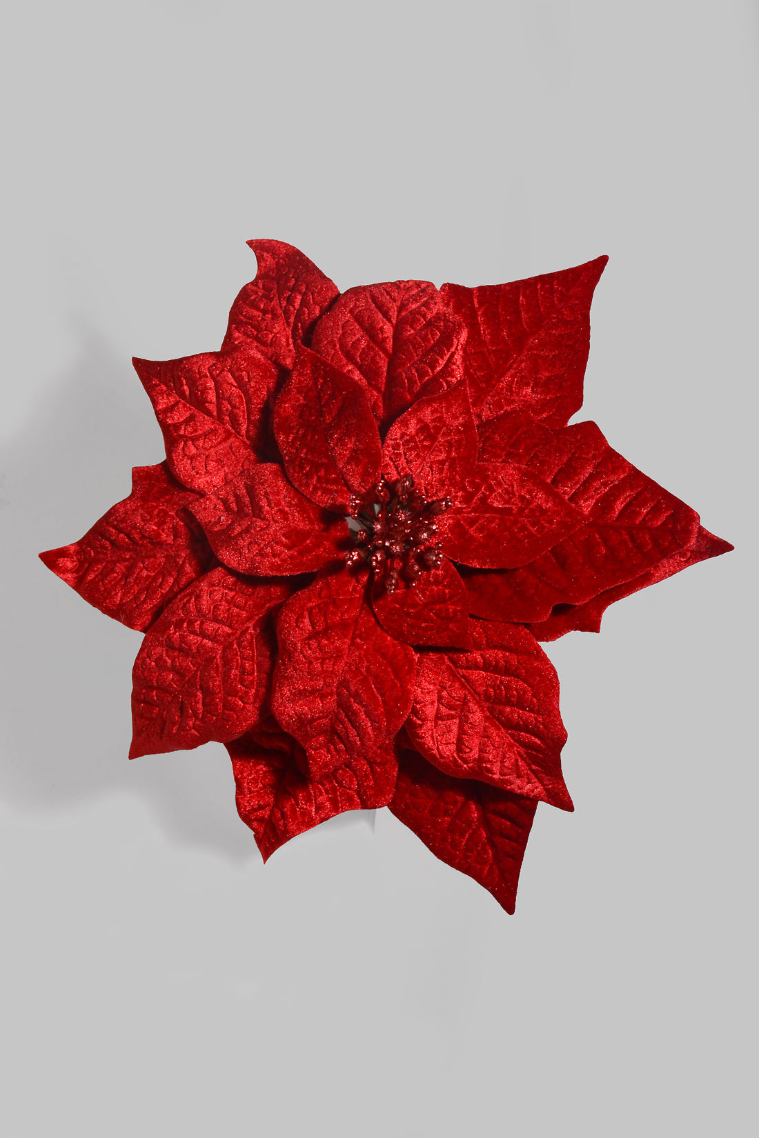10" Velvet Poinsettia With Clip Red