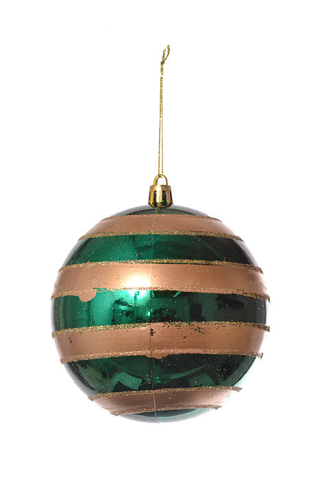 100Mm Shiny/Glitter Ball Ornament (Dark Green) Pkg/6