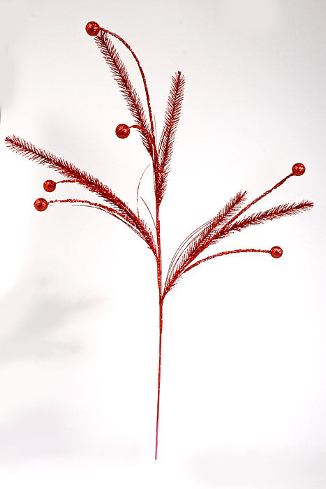 34" Glitter Pine Spray Red