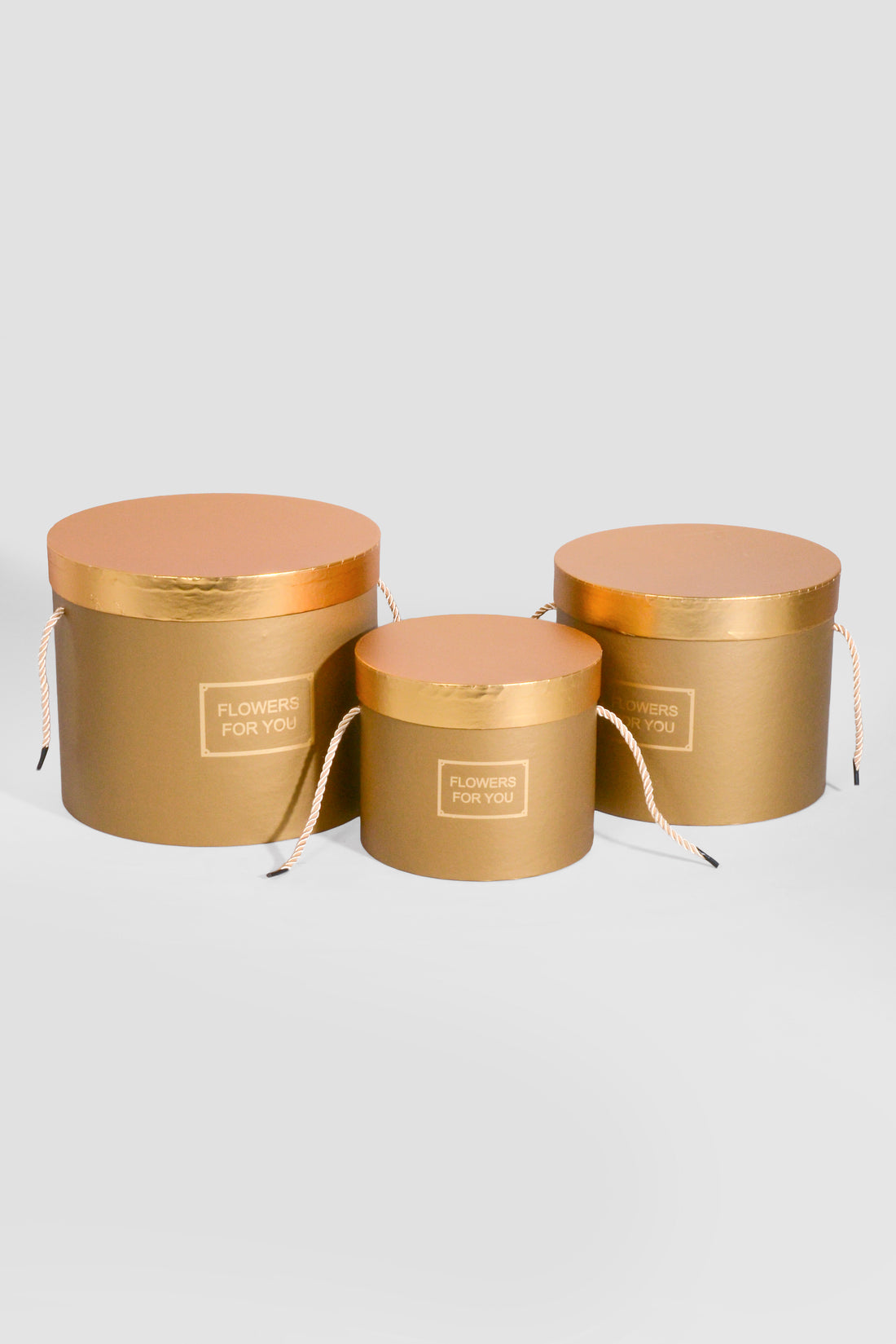 6.5"/8"/9" Round Gift Box W/Gold Lid Ribbon Gold Set/3