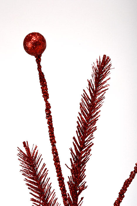 34" Glitter Pine Spray Red