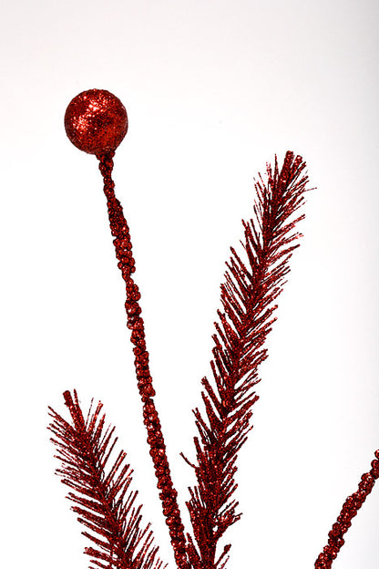 34" Glitter Pine Spray Red
