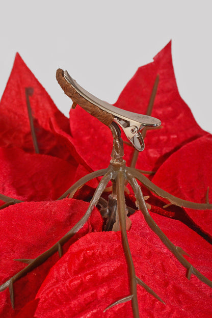 10" Velvet Poinsettia With Clip Red